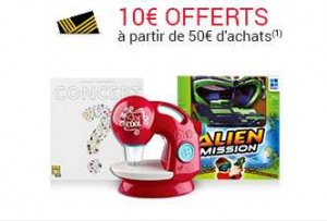 10 euros dès 50 euros d’achats sur le rayon jeux et jouets.