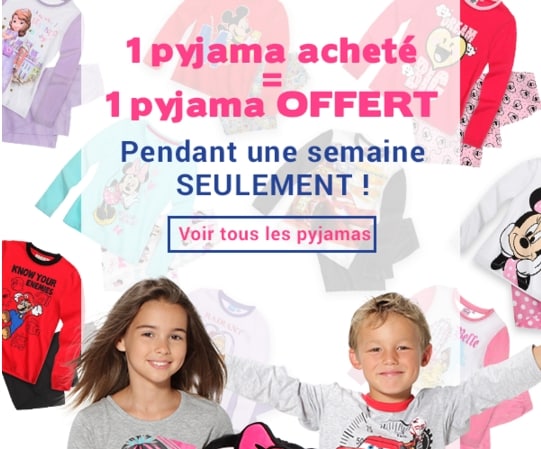 1 Pyjama acheté = 1 pyjama gratuit sur Lamaloli (garçons / filles)