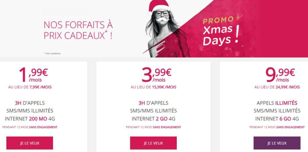Xmas Days Virgin Mobile : 9,99€ Appel/SMS/MMS illimités + internet 6GO ou 1,99€ 3h + SMS/MMS illimités + 200Mo…