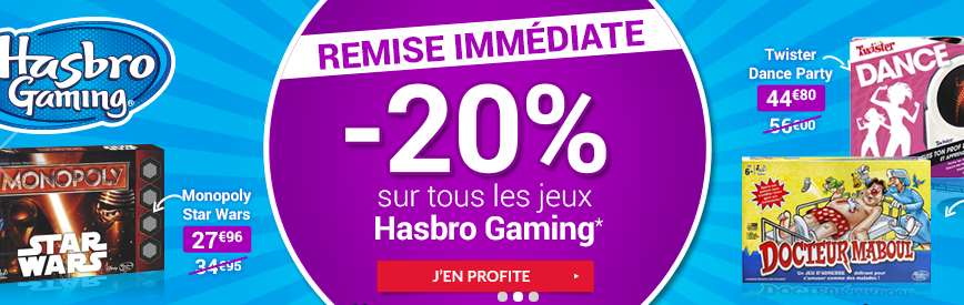 Hasbro : 20% de remise immédiate sur les jeux (Monopoly, Cluedo, Twister, Pie Face….)