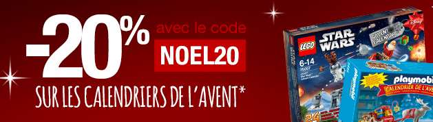 20% de remise sur les calendriers de l’avent (Playmobil, Lego…) sur Carrefour