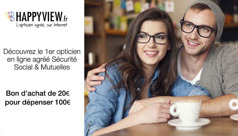 Bon d’achat Happyview : 100€ d’achats pour 20€ (opticien Internet agréé Sécurité Sociale)