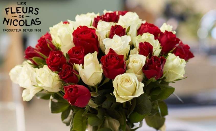 Bouquet moitié prix : 40 roses rouges et blanches à 24,9€ (Les Fleurs de  Nicolas / partout en France)