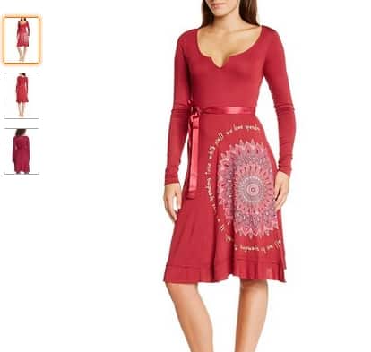 Soldes : Robe Desigual Martita manches longues à 17,70€ au lieu de 59€ (rouge ou verte)