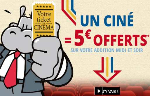 Printemps du Cinéma : 5€ de remise chez Hippopotamus avec votre ticket