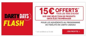 Gros Electroménager Darty : 15€ offert tous les 100