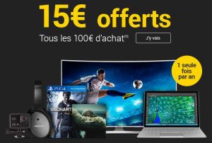 15€ offerts tous les 100€ sur la FNAC 