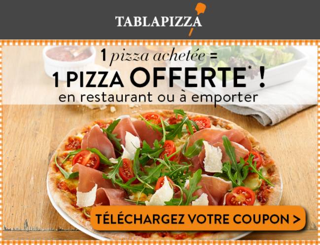 1 pizza gratuite Tablapizza (pour 1 achetée) / Coupon valable sur place ou à emporter