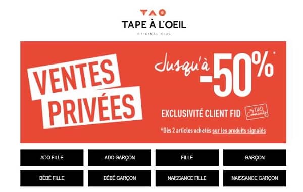 Vente Privée Tape à l’Oeil : Jusqu’à -50% dès 2 articles avec la carte MyTAO Community