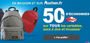 Rentrée scolaire Auchan : 50% sur la carte pour l’achat de sac, cartable ou trousse