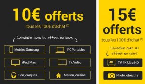 15€ tous les 100€ d’achat sur la Fnac