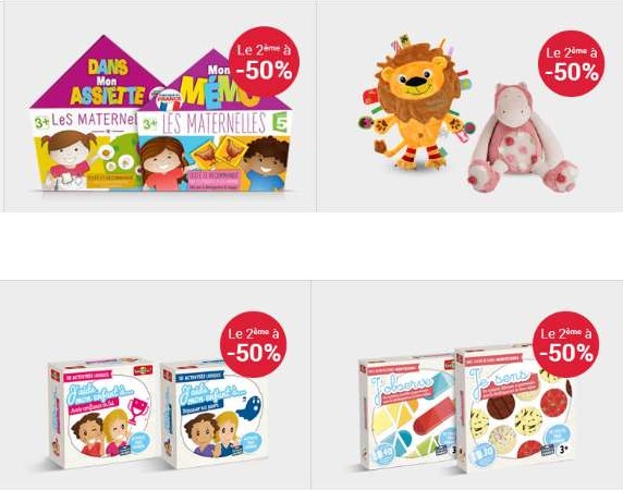 Spécial petits enfants : 1 jeu acheté = le second à -50% sur J’aide mon enfant, coffret Montessori, les maternelles & doudou