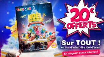 20€ offerts dès 100€ d’achats sur Toys’R US (pendant 1 semaine) en 1 bon d’achat