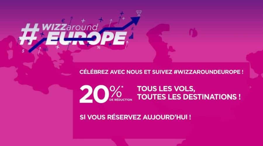20% sur tous les vols Wizz Air pour toute réservation aujourd’hui