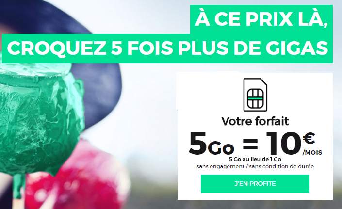 Forfait RED by SFR (sans engagement) : 10€ Appels + SMS/MMS illimité – Internet 5Go
