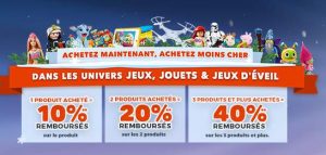 Jusqu’à 40% remboursé sur les jouets sur Cdiscount