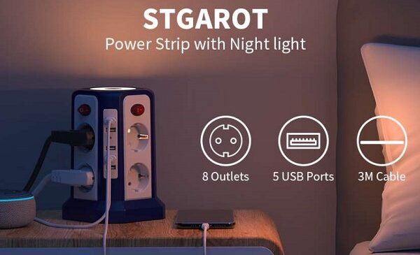 multiprise tour stagrot 8 prises parafoudre + 5 ports usb