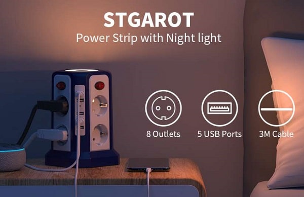 multiprise tour stagrot 8 prises parafoudre + 5 ports usb