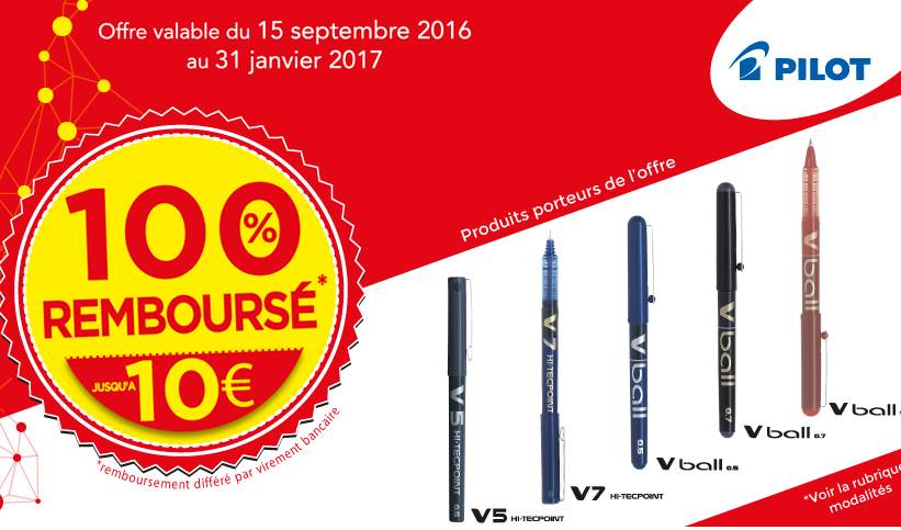 Stylo Rollers Pilot 100% remboursés (1 ou plusieurs dans la limite de 10€)