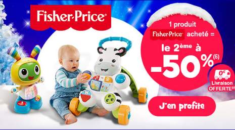 1 jouet Fisher Price acheté = le second à moitié prix 