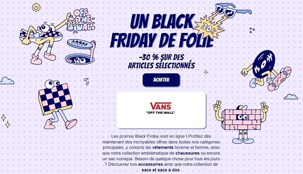 Black Friday Vans = 30% de réduction sur toute une large sélection