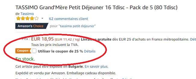 Utiliser le coupon de 25 % Tassimo