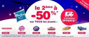 1 jouet acheté = le second à -50% + livraison gratuite 
