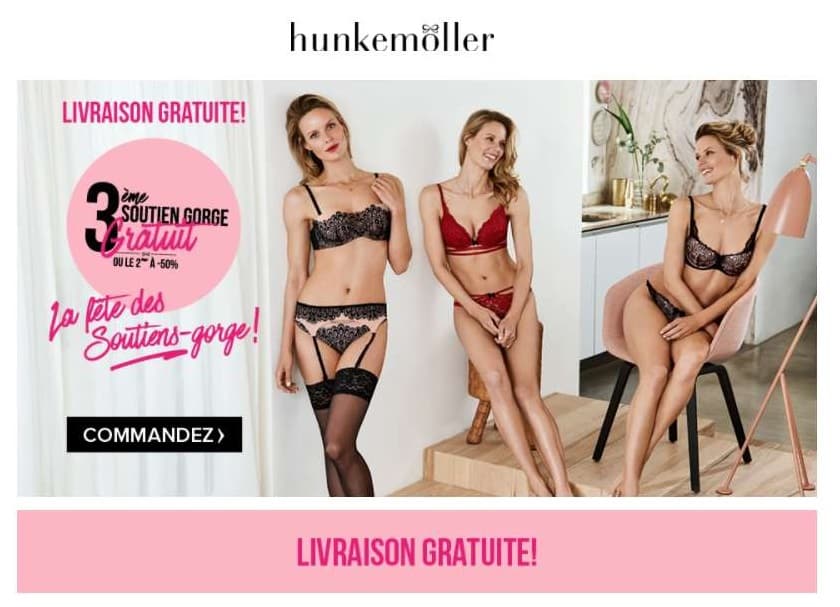 Livraison gratuite sans minimum sur Hunkemöller (lingerie)