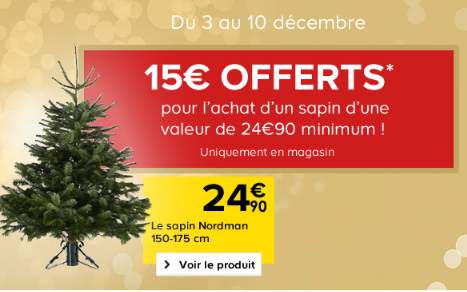 15€ offerts pour l’achat d’un sapin de Noel chez Castorama