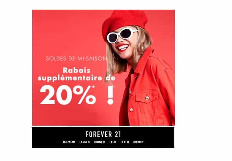 20% supplémentaire sur les soldes Forever 21 (jusqu’à ce soir)