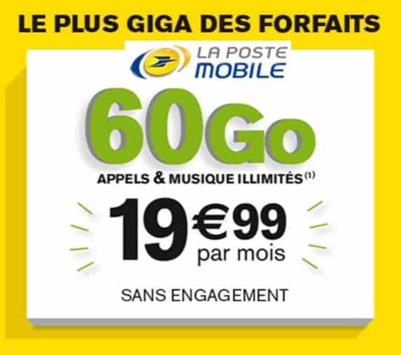 19,99€ le forfait 60Go La Poste Mobile (appel, SMS & musique illimitée)