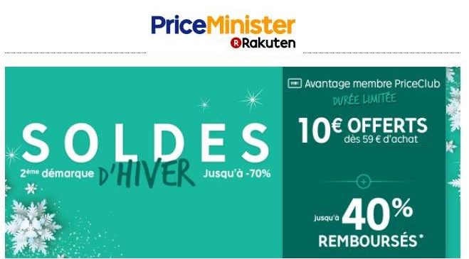 10€ de remise à partir de 59€ pour les soldes de Priceminister