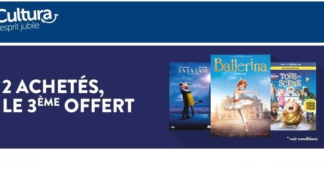 2 DVD-Blu-Ray achetés = 3ème gratuit