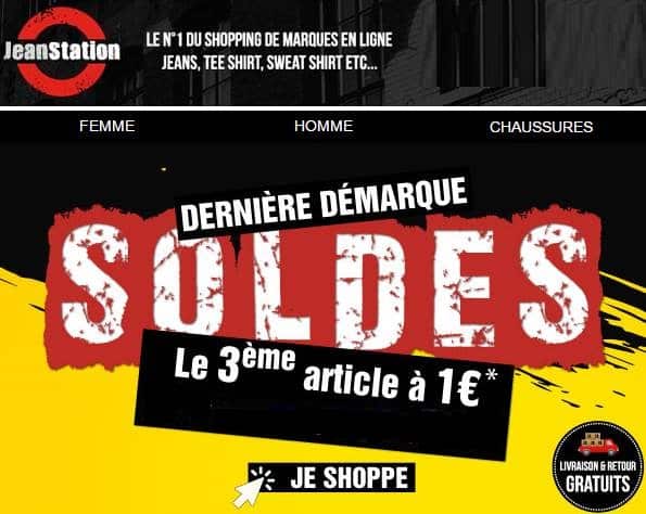 Soldes Jean Station : 2 achetés = le 3ème à 1€ + livraison gratuite 🚚