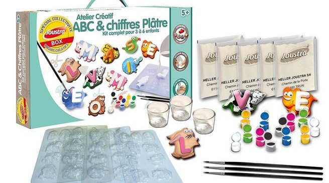 moitié prix atelier créatif Joustra ABC et chiffres en plâtre