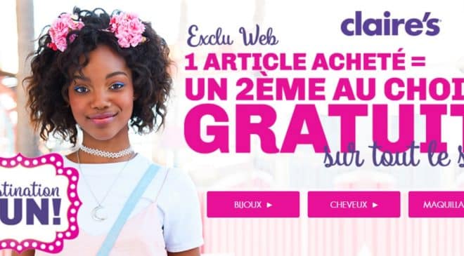 1 article acheté deuxième gratuit Claire’s