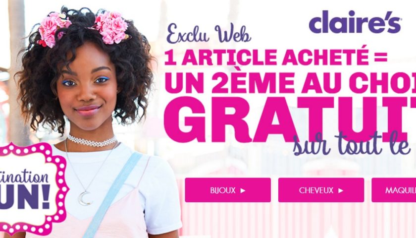 1 article acheté deuxième gratuit Claire’s