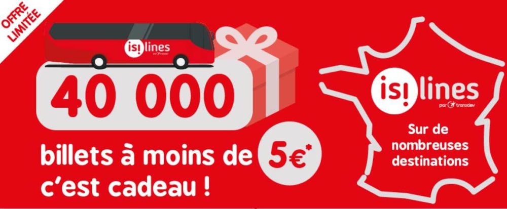 40 000 billets de bus Isilines 🚌 à moins de 5€ (200 destinations)
