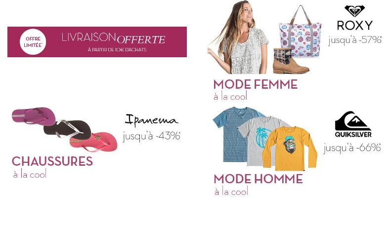 Vente privée Quiksilver & Roxy : jusqu’à -65% + 5€ offert des 20€ + livraison gratuite