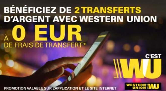 0€ de frais d'envoi sur 2 transferts d’argent avec Western Union