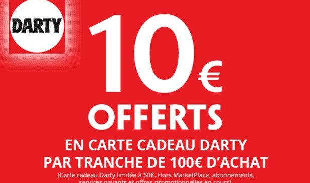 10 euros offerts tous les 100 euros d’achat DARTY
