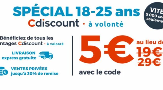 5€ l’option Cdiscount à Volonté pour les 18-25 ans 