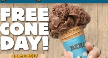 Free Cone Day 2017 : glace Ben & Jerry’s gratuite 🍦 le 4 avril de 12h-19h (Paris, Lyon, Bordeaux, Strasbourg, Nancy..)