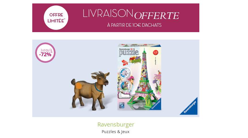 Vente privée Ravensburger : puzzles & loisir créatif jusqu’à -70% + livraison gratuite dès 10€