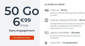 Forfait Cdiscount Mobile 50Go à 6,99€/mois (appel + SMS illimités)