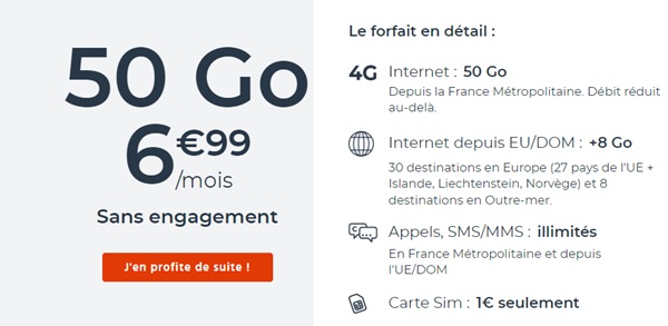 Forfait Cdiscount Mobile 50Go à 6,99€/mois (appel + SMS illimités)