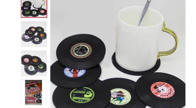 Moins de 3,60€ le set de 6 sous-verres disque vinyle 