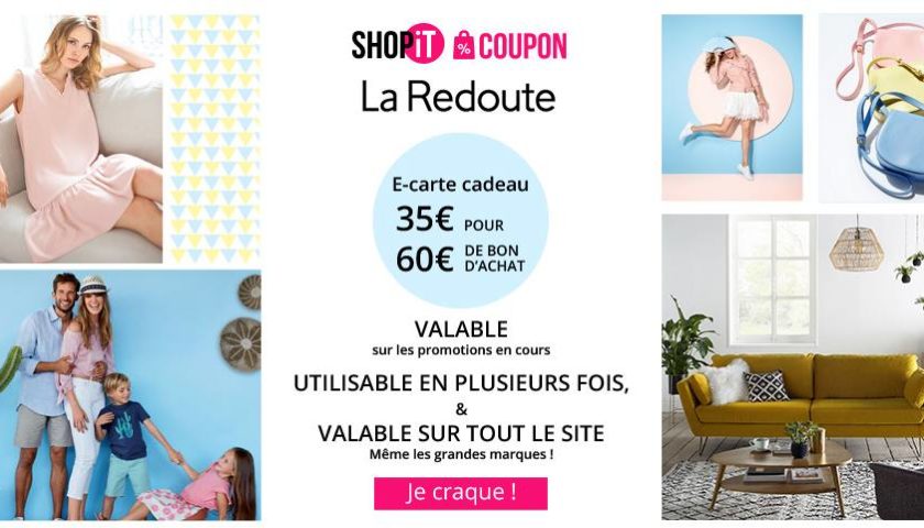 Seulement 35€ la E-carte La Redoute de 60€