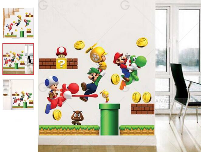 Sticker mural Mario, Luigi… à seulement 1,73€ port inclus
