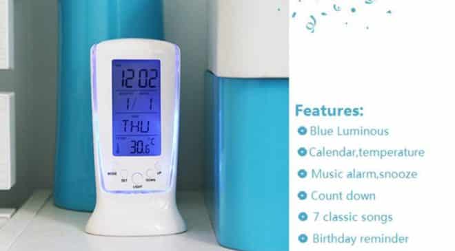 Thermomètre horloge calendrier alarme digital pas chère